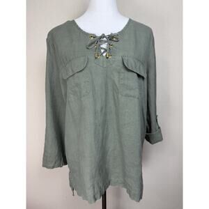 Company Ellen Tracy Green Tunic Lace Up Sz L Casual Classic Work Office